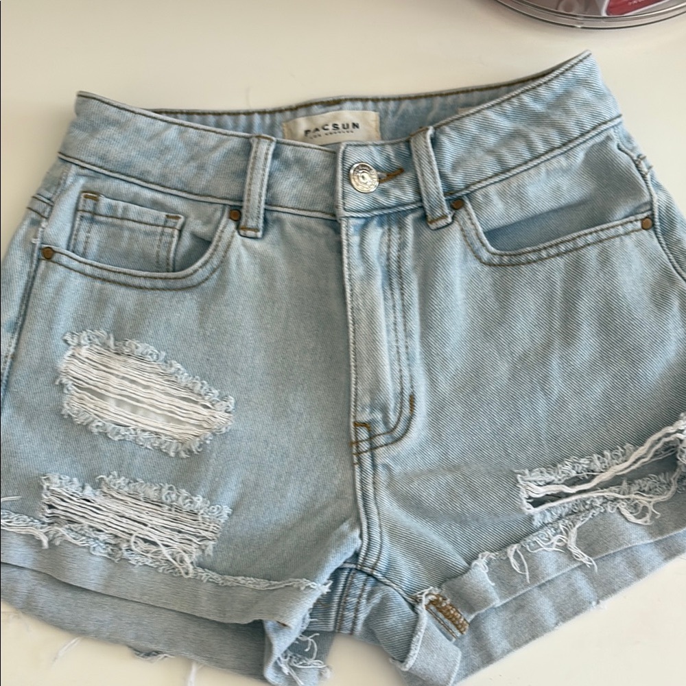 PacSun Light Blue Ripped Denim Mom Short